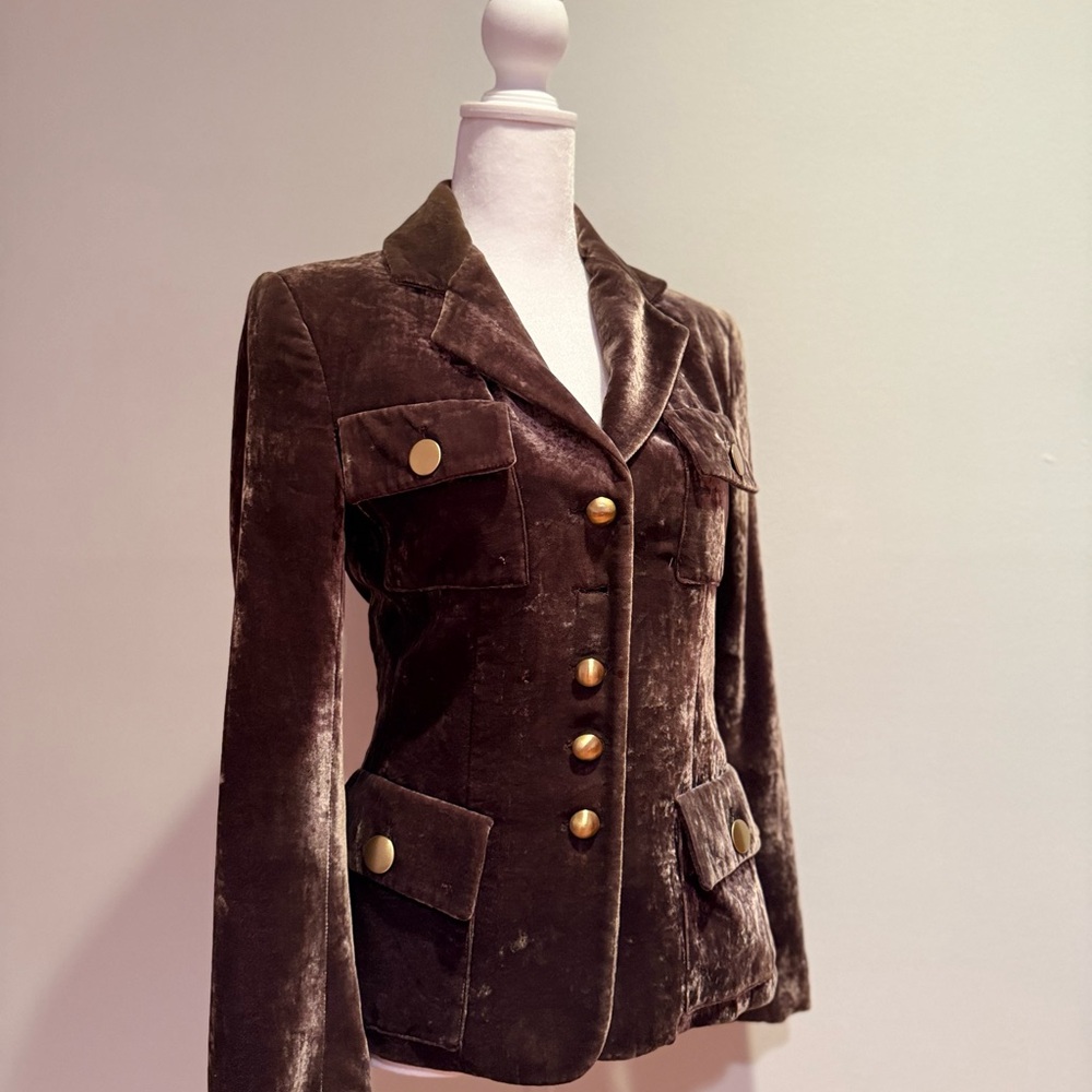 Michael Kors Brown Velvet Blazer with Gold Buttons